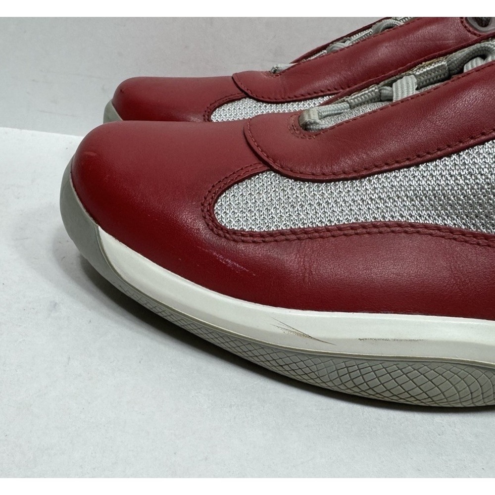 Prada America's Cup Low Sneakers Leather Grey Red Men's Size 10 US / 9UK - Picture 6 of 14